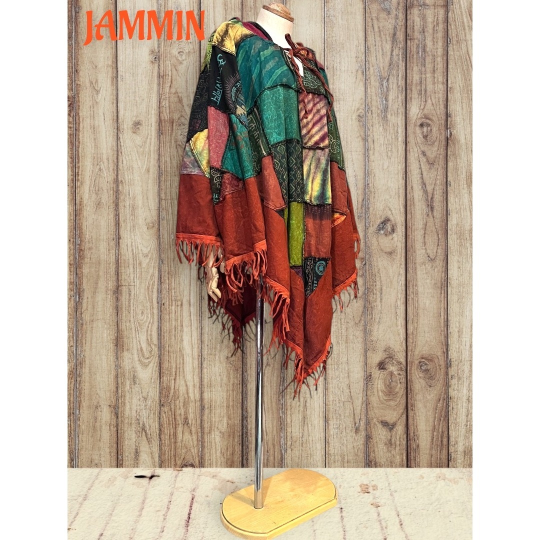 パッチワークフリンジポンチョ　ヒッピー　アジアン　エスニック　ポンチョ レディースのジャケット/アウター(ポンチョ)の商品写真