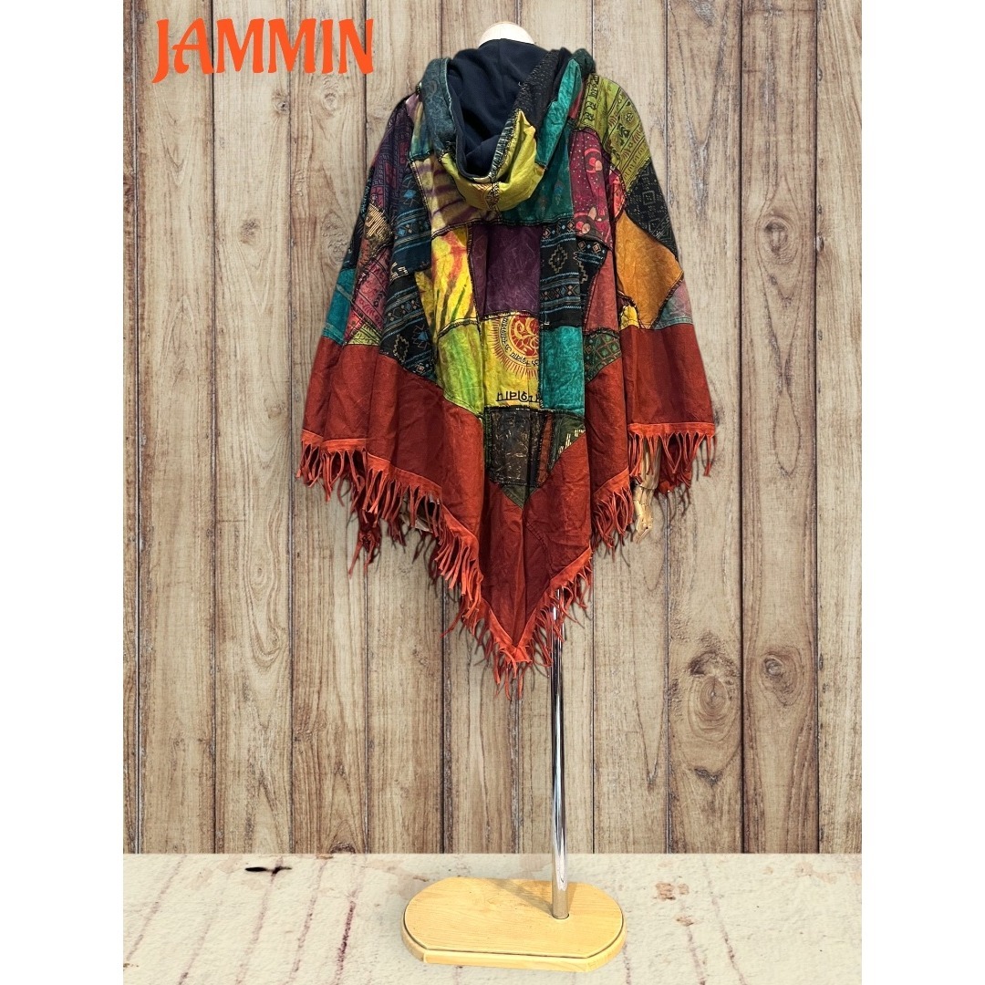 パッチワークフリンジポンチョ　ヒッピー　アジアン　エスニック　ポンチョ レディースのジャケット/アウター(ポンチョ)の商品写真