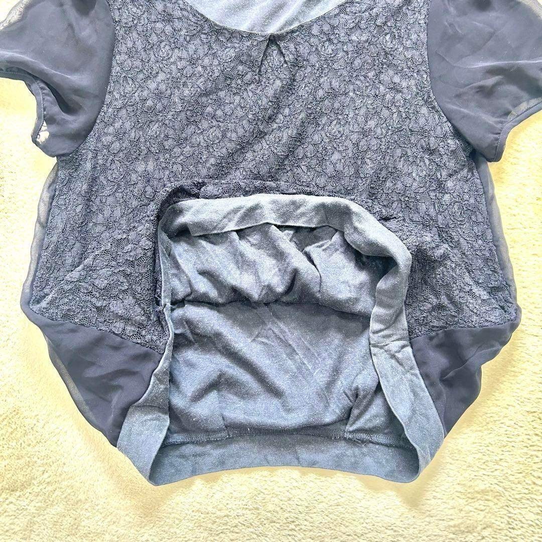 【SOUP 】 L 半袖 トップス　シャツ　ネイビー　レース使い　夏 レディースのトップス(Tシャツ(半袖/袖なし))の商品写真
