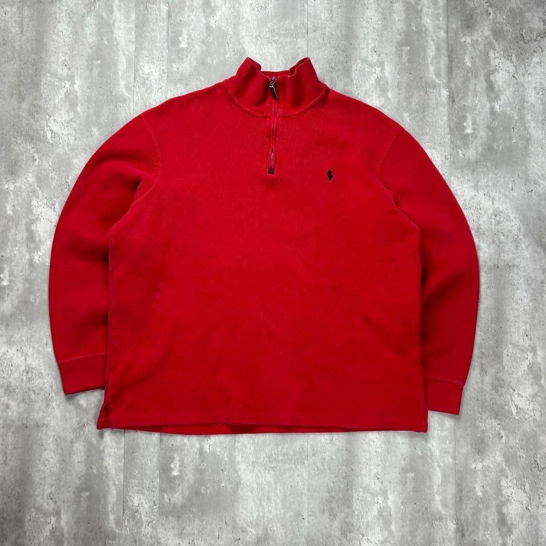 Ralph Lauren(ラルフローレン)のラルフローレン 刺繍ロゴ ハーフジップスウェット レッド XL 6004 メンズのトップス(スウェット)の商品写真