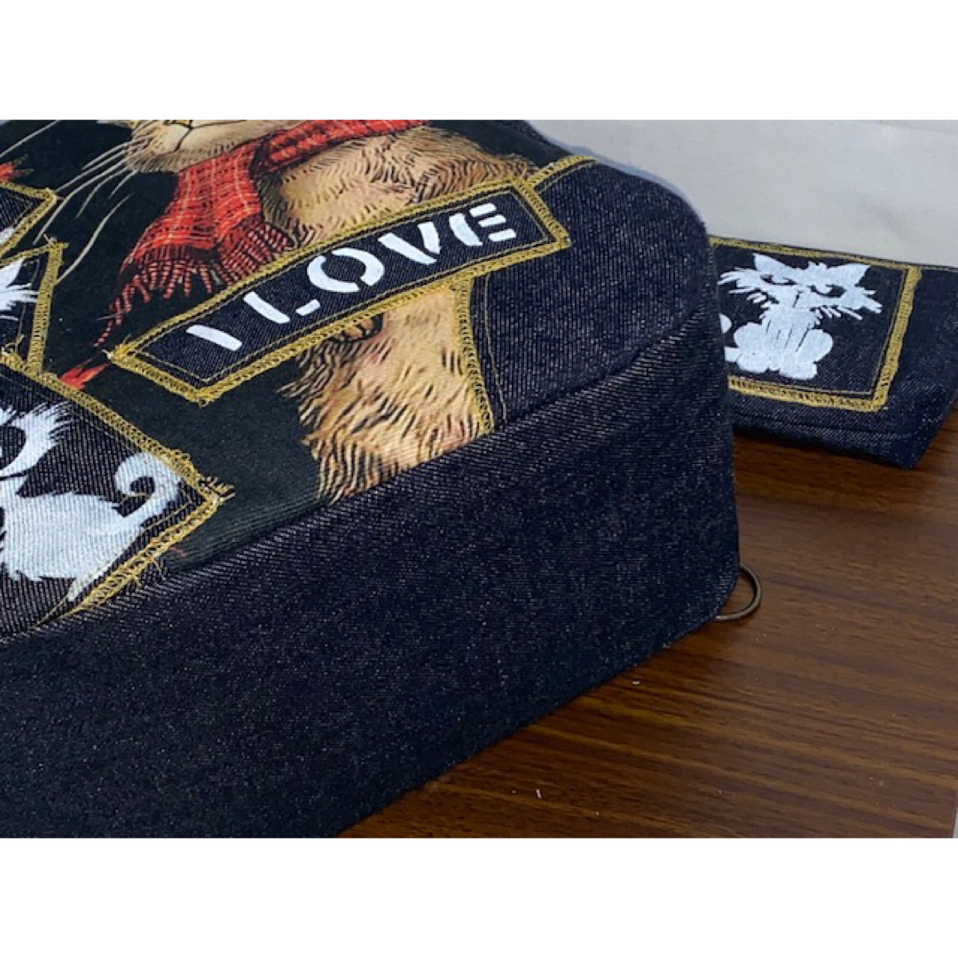 ☆岡山デニム☆ステンシル☆トラネコ☆☆4wayボストンバッグ ハンドメイドのファッション小物(バッグ)の商品写真