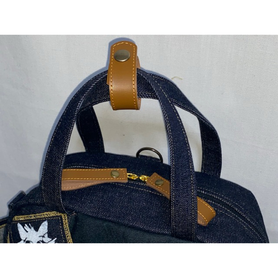 ☆岡山デニム☆ステンシル☆トラネコ☆☆4wayボストンバッグ ハンドメイドのファッション小物(バッグ)の商品写真