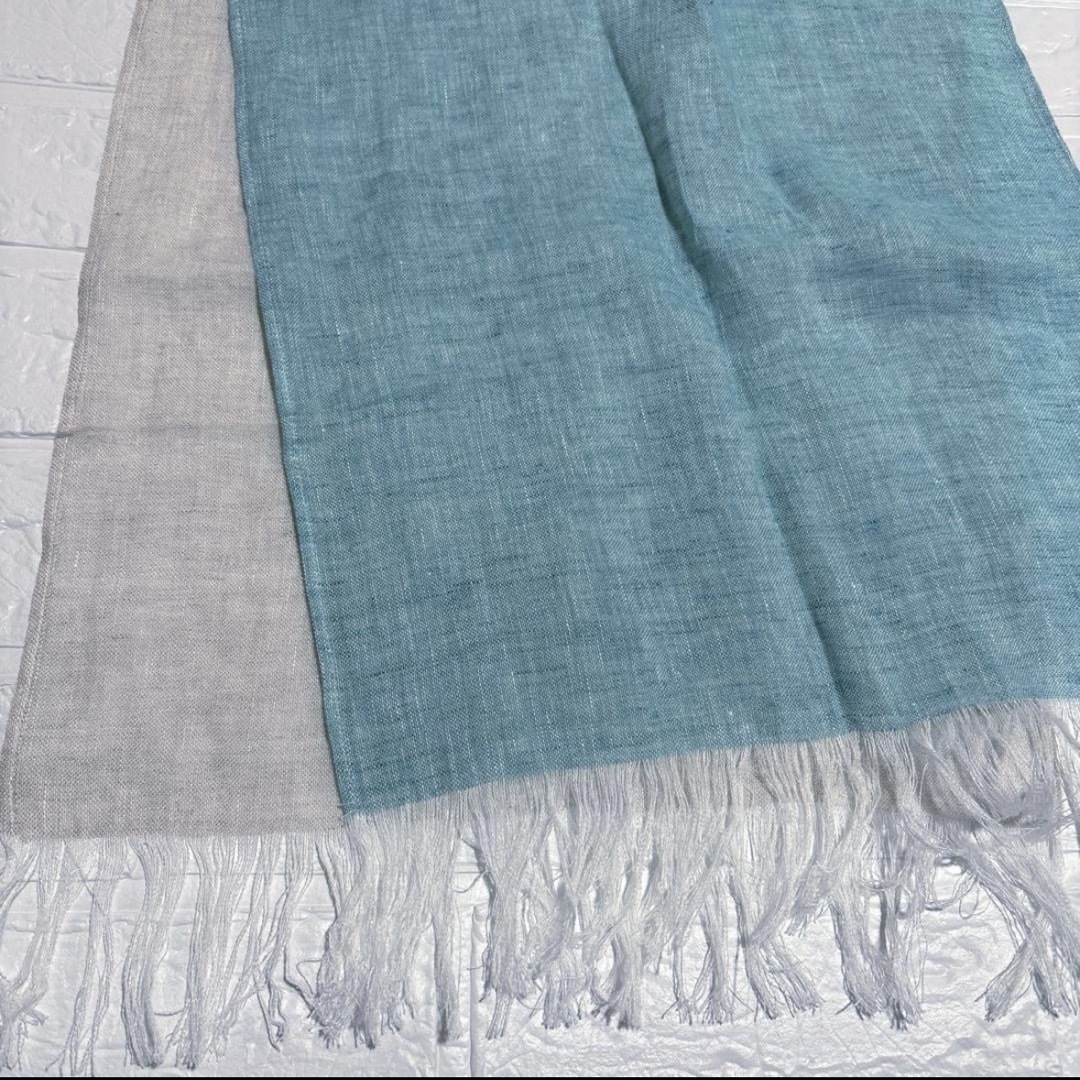 中川政七商店(ナカガワマサシチショウテン)の新品 タグ付 中川政七商店　柔らか リネン ストール ツートン　ブルー　未使用品 レディースのファッション小物(マフラー/ショール)の商品写真