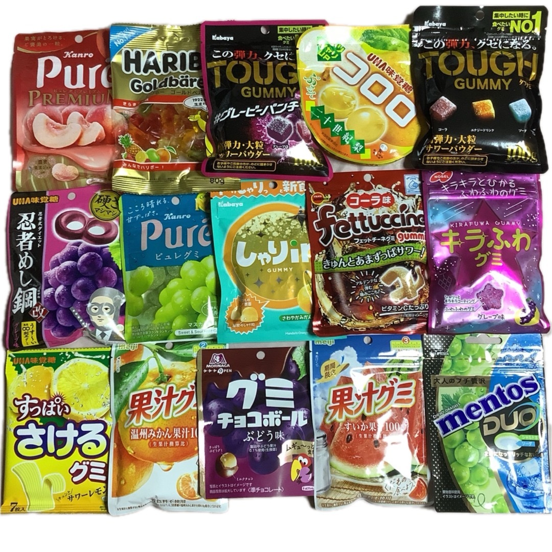 グミ詰め合わせ 40    タフグミ　HARIBO   ピュレグミ　15袋 食品/飲料/酒の食品(菓子/デザート)の商品写真