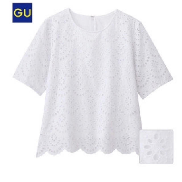 GU(ジーユー)のGU Tブラウス スカラップレース ホワイトL レディースのトップス(シャツ/ブラウス(半袖/袖なし))の商品写真