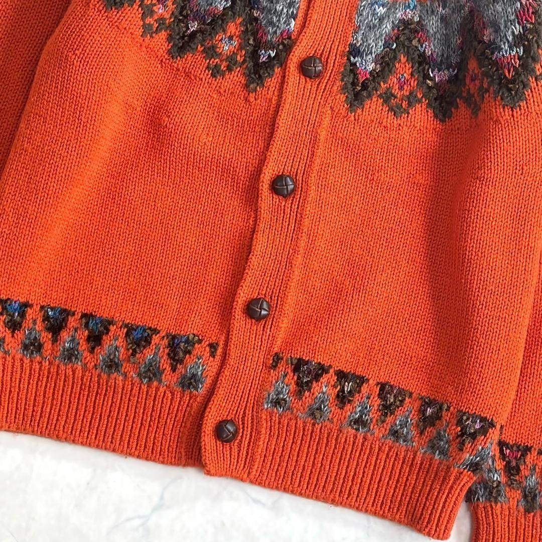 COOHEM(コーヘン)の美品 コーヘン 大きいL ヨネトミ モヘヤ ノルディックカーディガン 橙 td8 レディースのトップス(カーディガン)の商品写真
