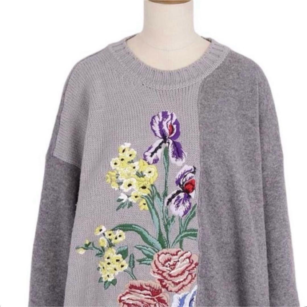 SPORTMAX（MAX MARA）(スポーツマックス)のスポーツマックス ワンピース ニット ロングスリーブ 花柄 ウール 長袖 グレー レディースのワンピース(ひざ丈ワンピース)の商品写真