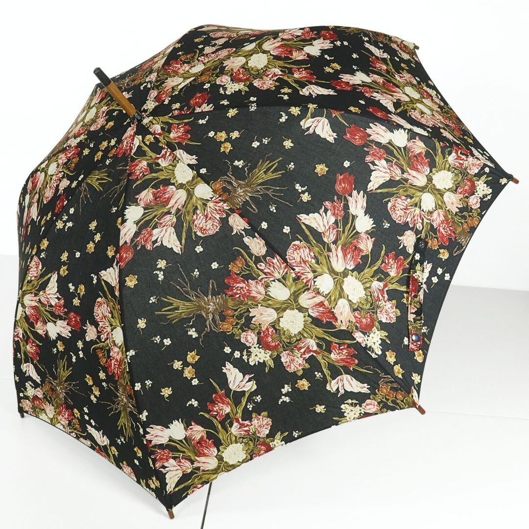 KANEKO ISAO(カネコイサオ)の【極美品】カネコイサオ★豪華！チューリップブーケプリント　長傘　60㎝　黒系　＊；ｋ4534 レディースのファッション小物(傘)の商品写真