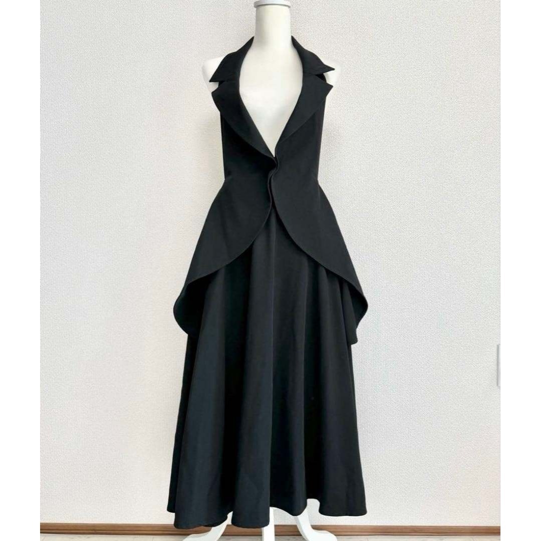 LIMI feu(リミフゥ)のLIMI feu ジレジャケットコンビ風ドレス スカート ブラック レディースのワンピース(ロングワンピース/マキシワンピース)の商品写真