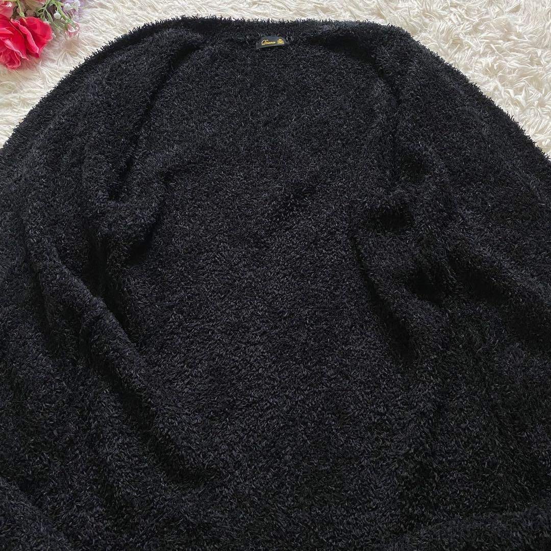 Drawer(ドゥロワー)の極美品■ Drawer　シャギーニット　ロングカーディガン　七分袖　ブラック レディースのトップス(カーディガン)の商品写真