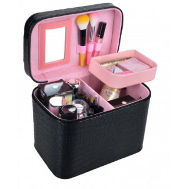 新品 化粧箱 化粧ボックス 鏡付き 大容量 ブラック レディースのファッション小物(ポーチ)の商品写真