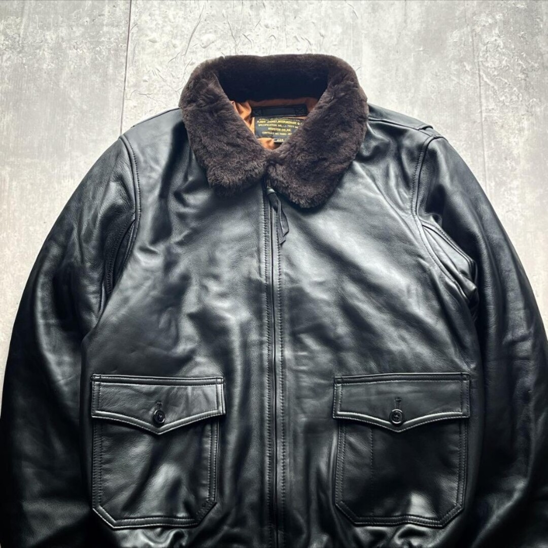 HOUSTON(ヒューストン)のサイズ42 XL ヒューストン G-1 フライトジャケット レザージャケット 黒 メンズのジャケット/アウター(フライトジャケット)の商品写真