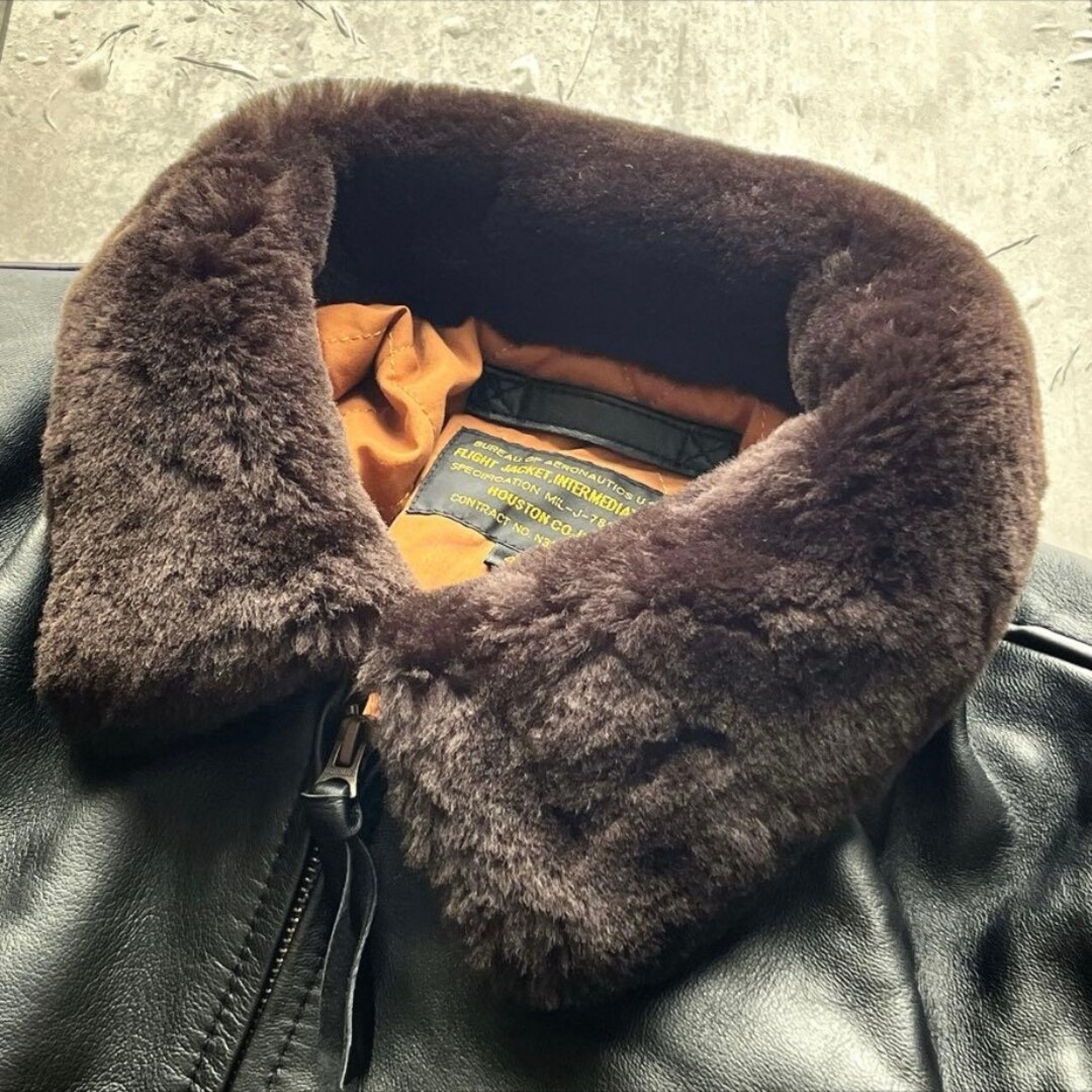 HOUSTON(ヒューストン)のサイズ42 XL ヒューストン G-1 フライトジャケット レザージャケット 黒 メンズのジャケット/アウター(フライトジャケット)の商品写真