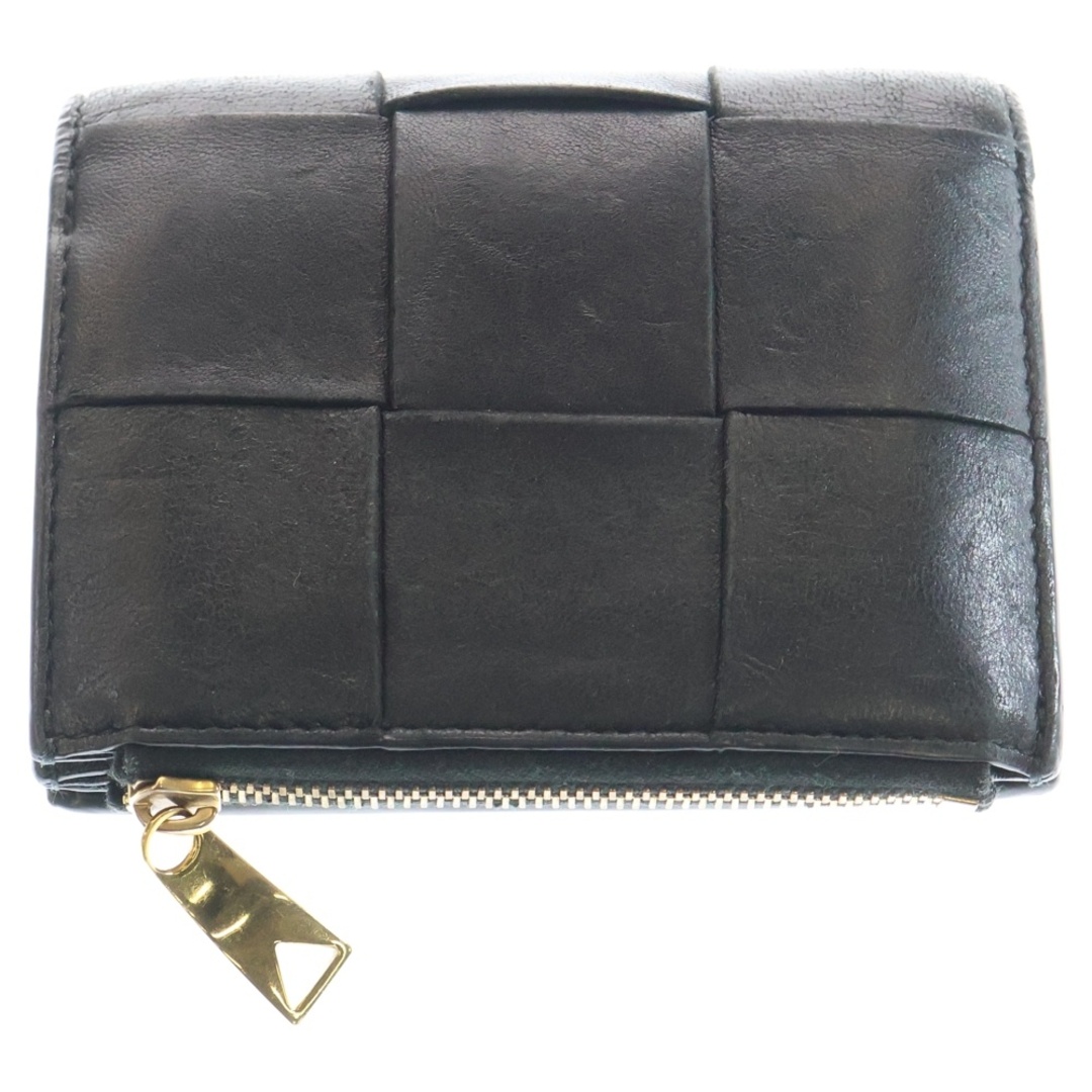 BOTTEGA VENETA(ボッテガヴェネタ)のBOTTEGA VENETA ボッテガヴェネタ マキシイントレチャート 二つ折り財布 コンパクトウォレット コインケース ブラック レザー ゴールド金具 レディースのファッション小物(財布)の商品写真
