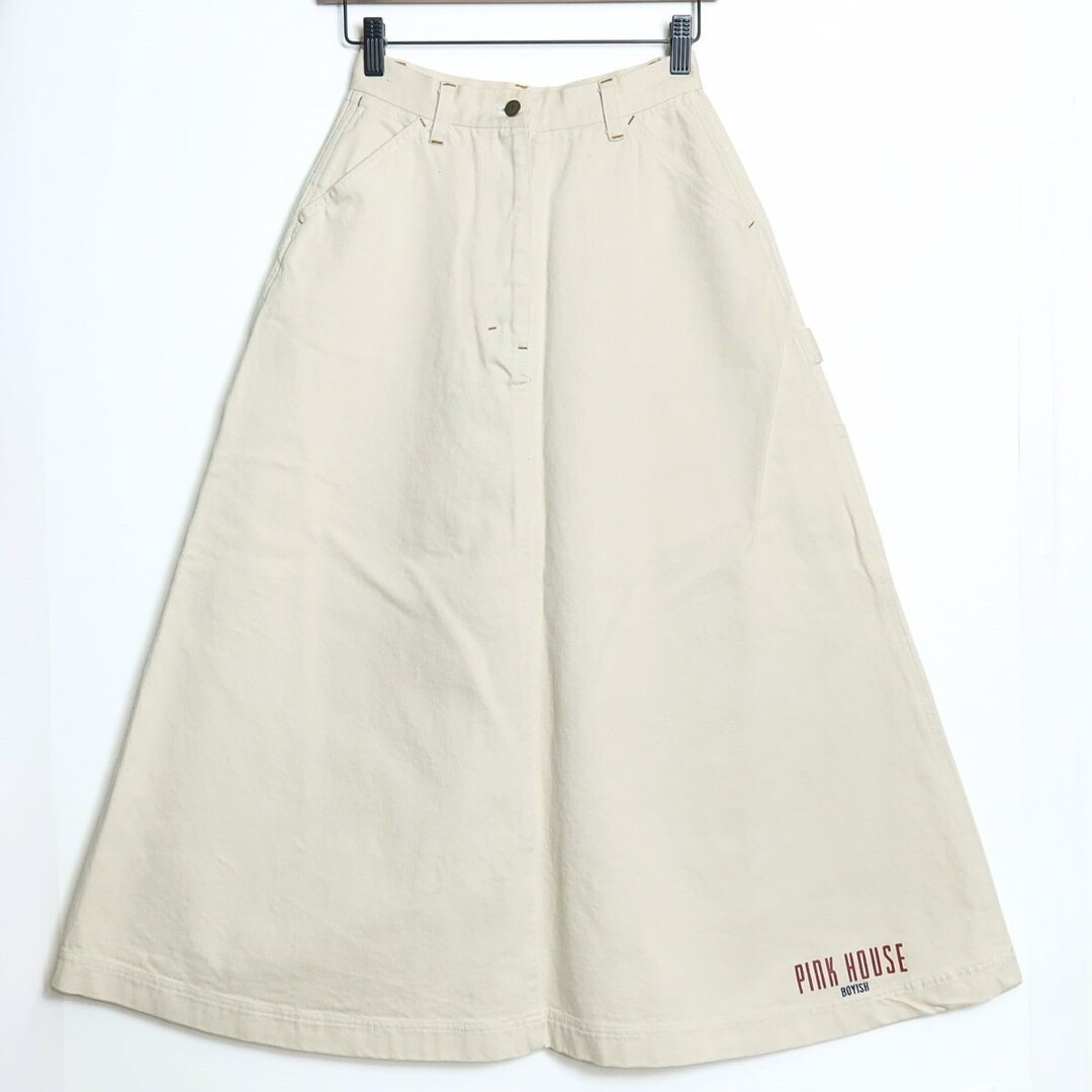 PINK HOUSE(ピンクハウス)のピンクハウス★デニムスカート きなり系 裾ロゴ入り 無地 z16476 レディースのスカート(ロングスカート)の商品写真