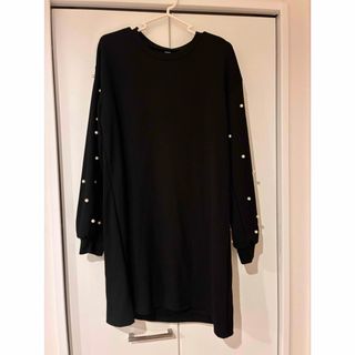 長袖ワンピース チュニック 黒 ドレス パール カットソー M クリスマス