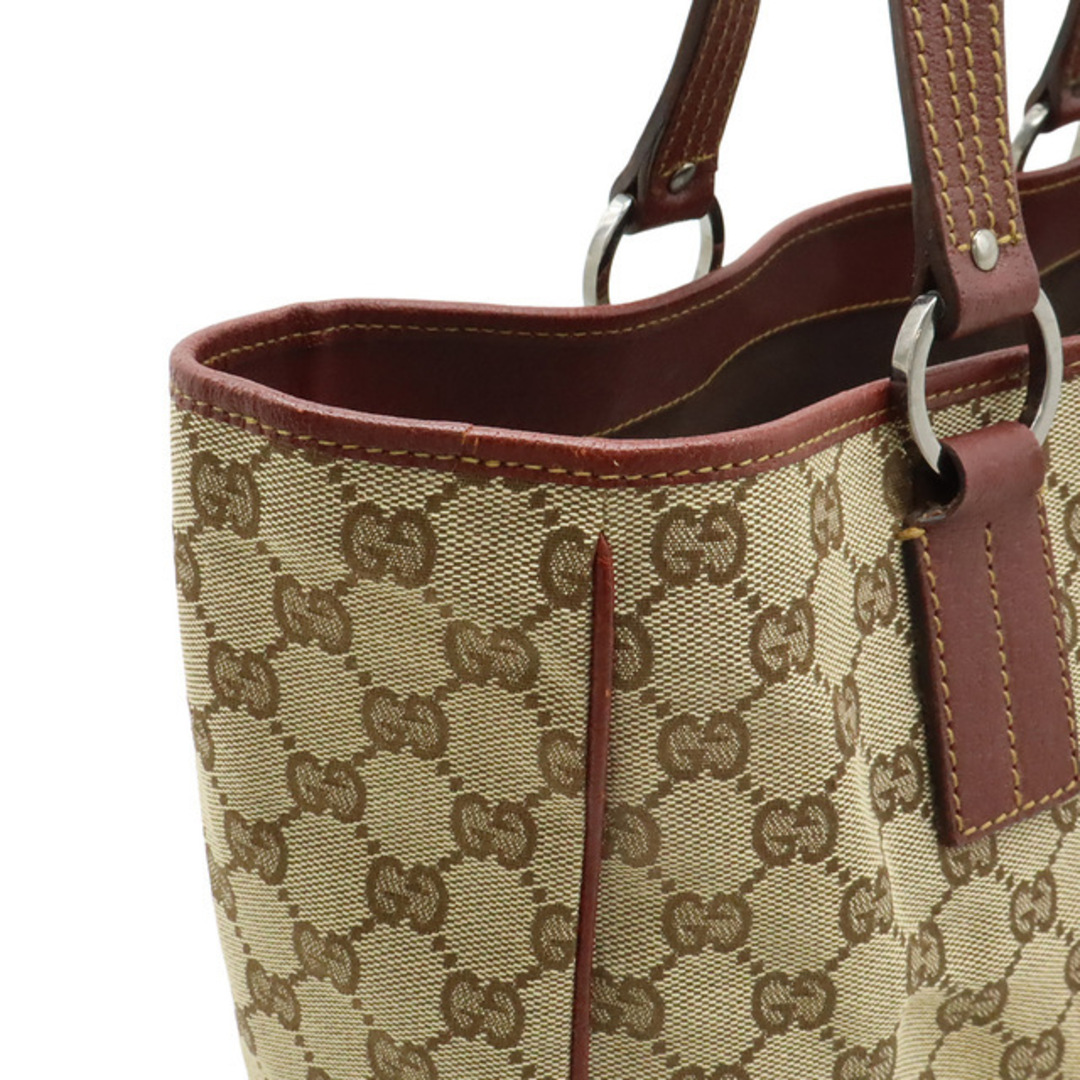 GUCCI(グッチ)のGUCCI グッチ GGキャンバス トートバッグ ショルダーバッグ セミショルダー 肩掛け レザー カーキベージュ ボルドー シルバー金具 113017 レディースのバッグ(トートバッグ)の商品写真