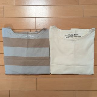 CUBE SUGAR - CUBE SUGAR ストライプ長袖 92＆オフホワイト長袖92　2枚セット