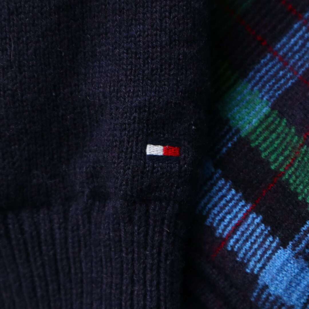 TOMMY HILFIGER GOLF トミーヒルフィガー ゴルフ 秋冬 ウール100％★ チェック ニット ブルゾン ジャケット Sz.S メンズ 紺 スポーツ/アウトドアのゴルフ(ウエア)の商品写真