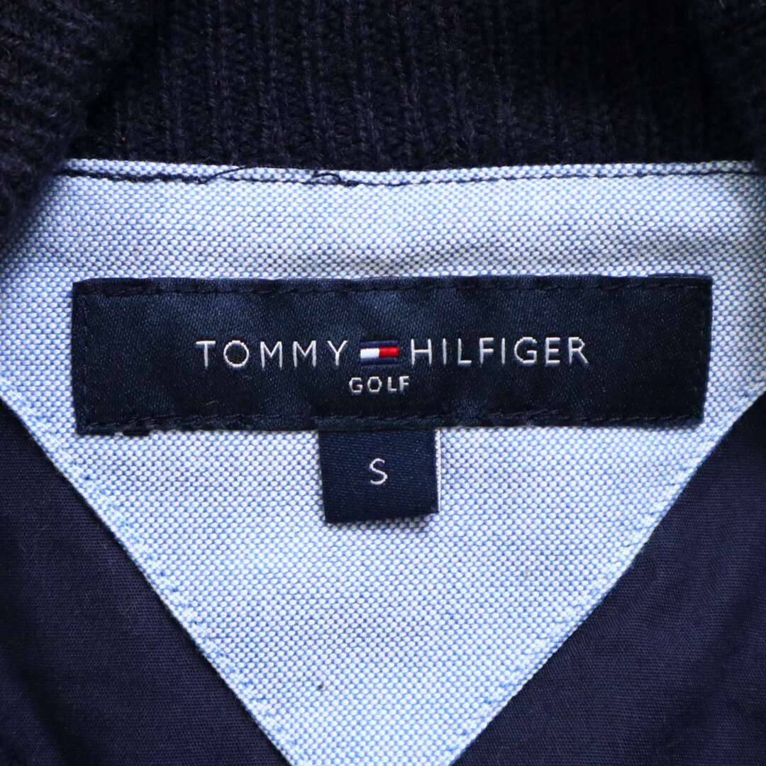 TOMMY HILFIGER GOLF トミーヒルフィガー ゴルフ 秋冬 ウール100％★ チェック ニット ブルゾン ジャケット Sz.S メンズ 紺 スポーツ/アウトドアのゴルフ(ウエア)の商品写真