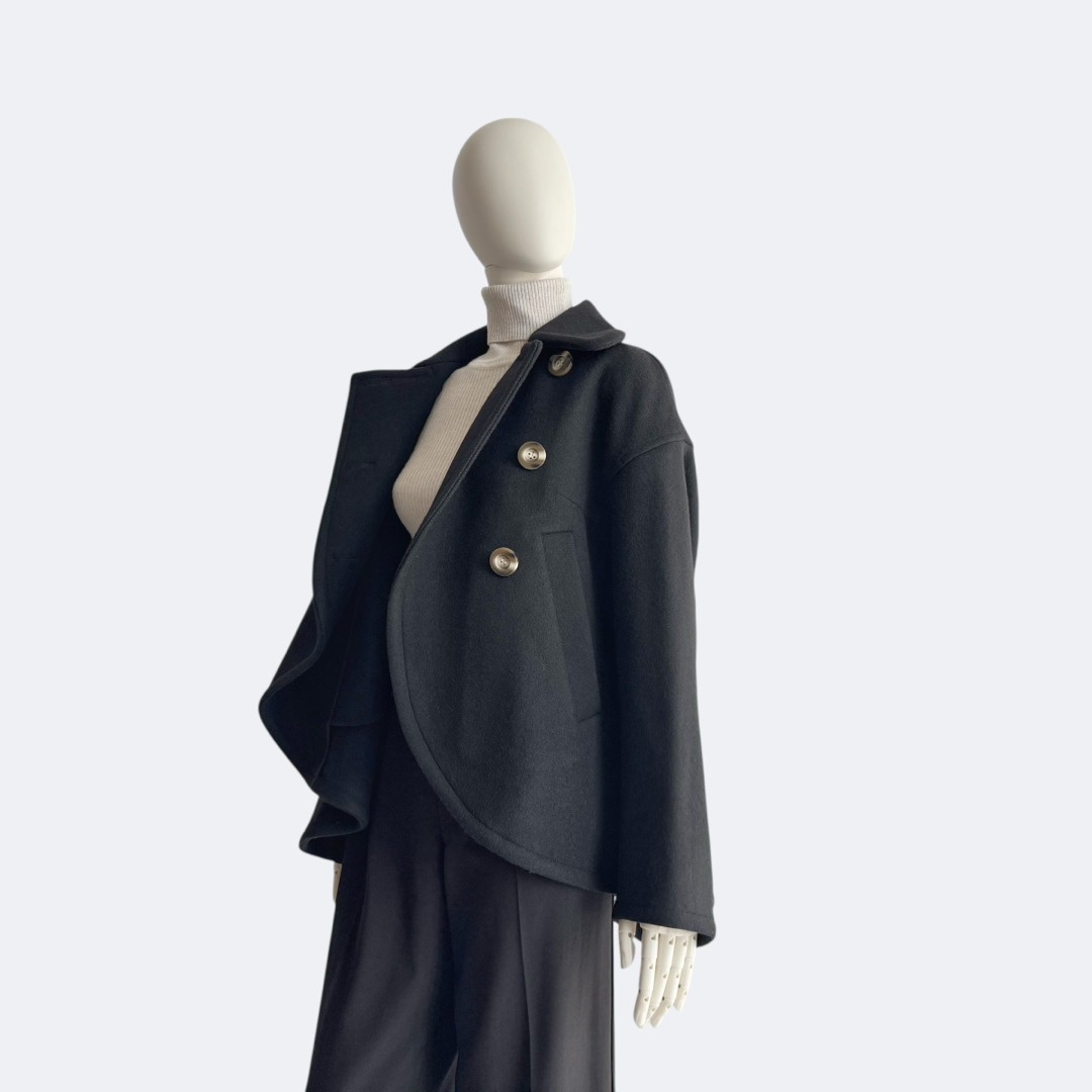 ENFOLD(エンフォルド)のENFÖLD エンフォルド ウールショートコート 36 ブラック レディース レディースのジャケット/アウター(ロングコート)の商品写真