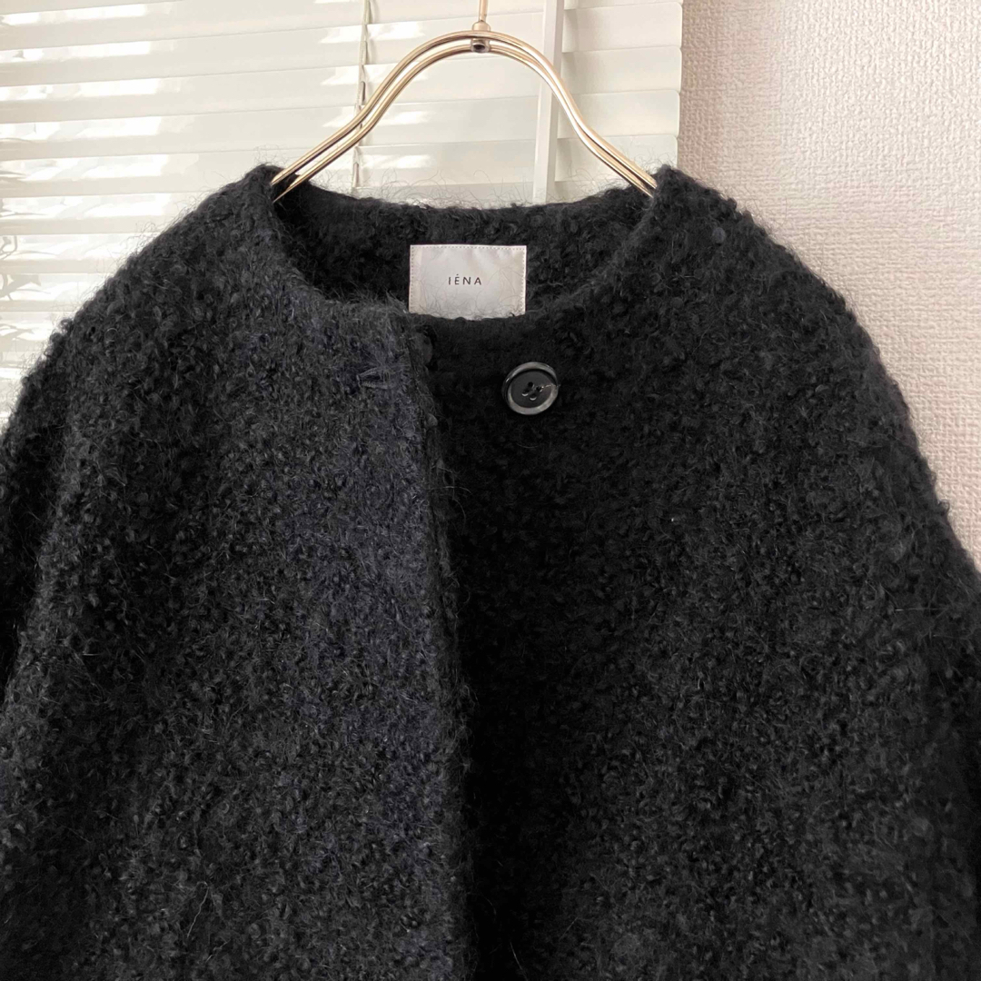 IENA(イエナ)の【2023AW】IENA ループツイードコクーンコート ノーカラーコート 黒 レディースのジャケット/アウター(ロングコート)の商品写真