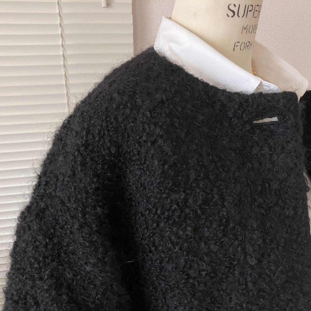 IENA(イエナ)の【2023AW】IENA ループツイードコクーンコート ノーカラーコート 黒 レディースのジャケット/アウター(ロングコート)の商品写真