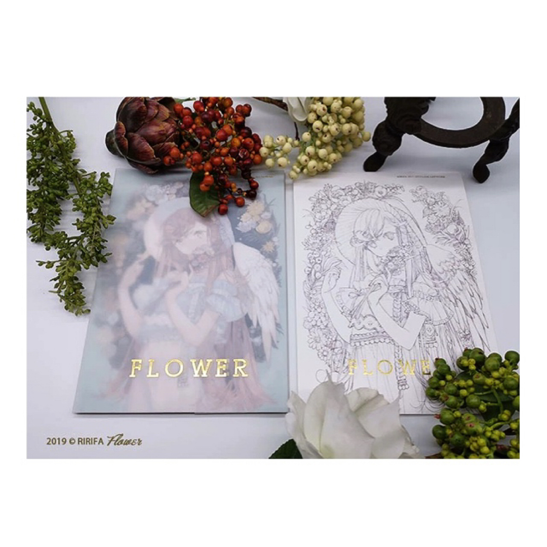 FLOWER　RIRIFA　浮　イラスト集　ポストカード　紙袋 エンタメ/ホビーのおもちゃ/ぬいぐるみ(キャラクターグッズ)の商品写真