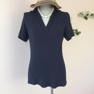 トミーヒルフィガー(TOMMY HILFIGER)の美品◆トミーヒルフィガー◆夏とろみ水玉ポロシャツ◆TOMMYネイビー紺M(ポロシャツ)