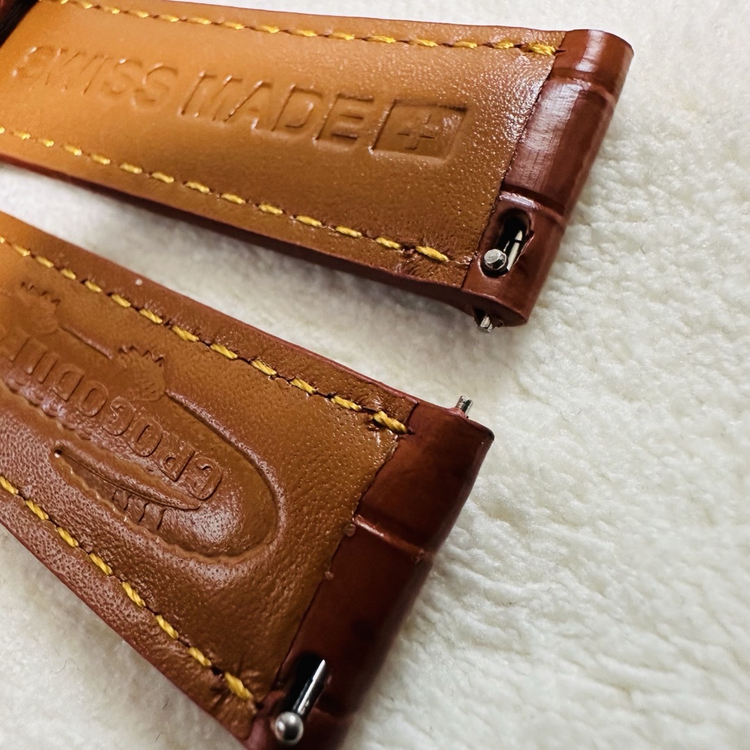 3040#20mm-18mmコニャック★本物クロコダイル腕時計用ベルト★スイス製 メンズの時計(レザーベルト)の商品写真