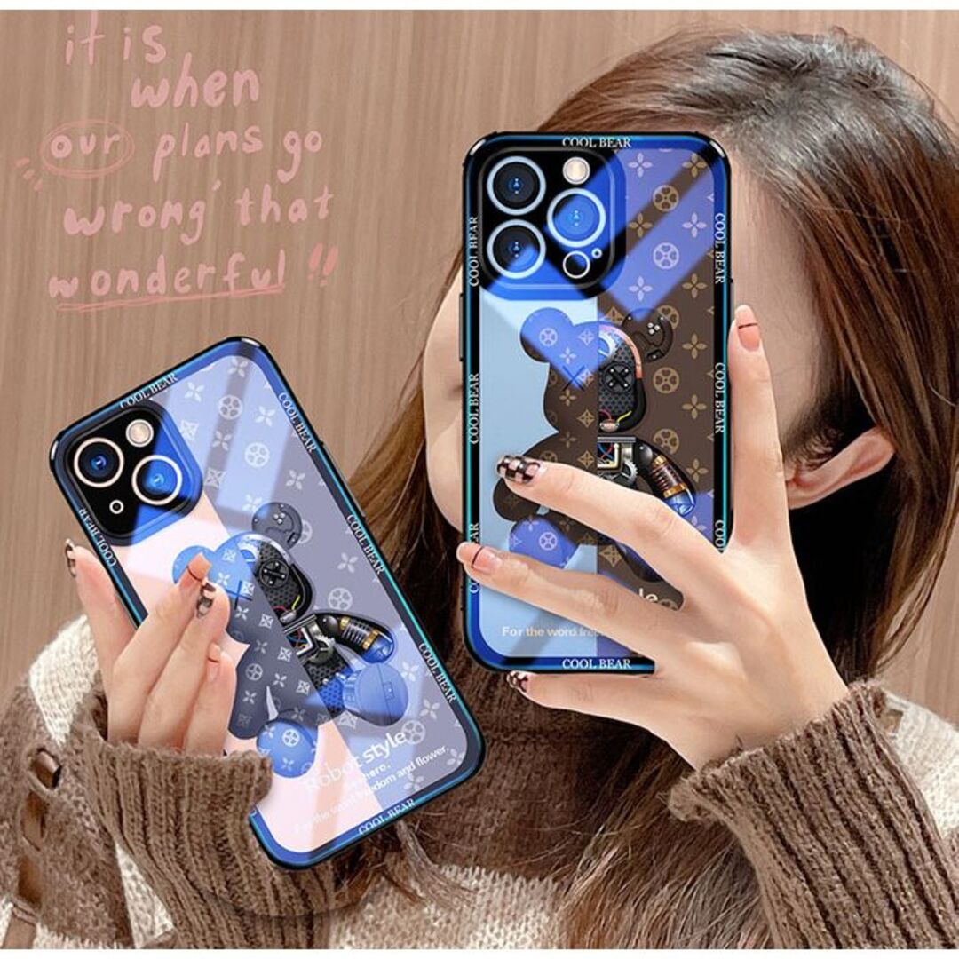 iphone14proケース　熊　ガラス 耐衝撃ブルー127 スマホ/家電/カメラのスマホアクセサリー(iPhoneケース)の商品写真