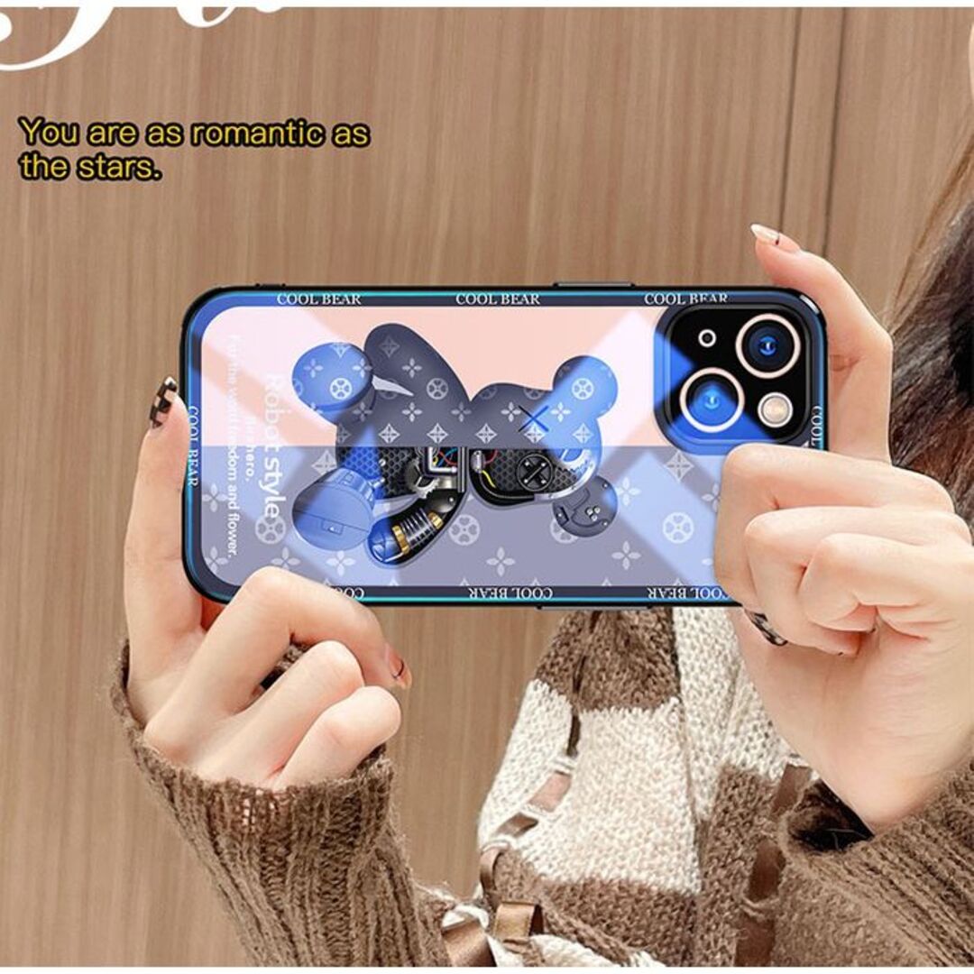 iphone14proケース　熊　ガラス 耐衝撃ブルー127 スマホ/家電/カメラのスマホアクセサリー(iPhoneケース)の商品写真