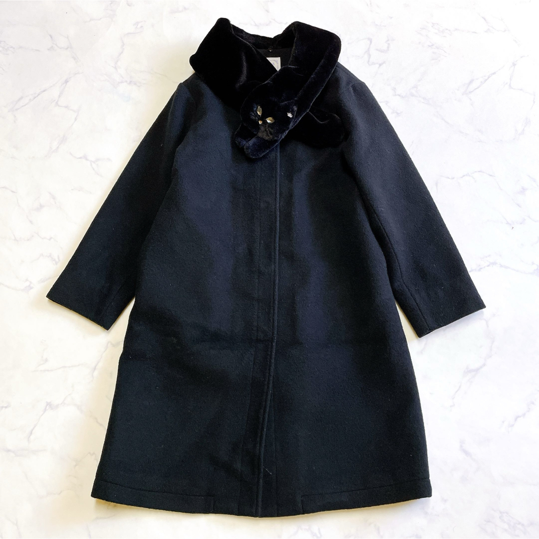 ANNA SUI(アナスイ)のアナスイ ファー付ウールコート ネコモチーフファー ビジュー フリル 140  キッズ/ベビー/マタニティのキッズ服女の子用(90cm~)(コート)の商品写真