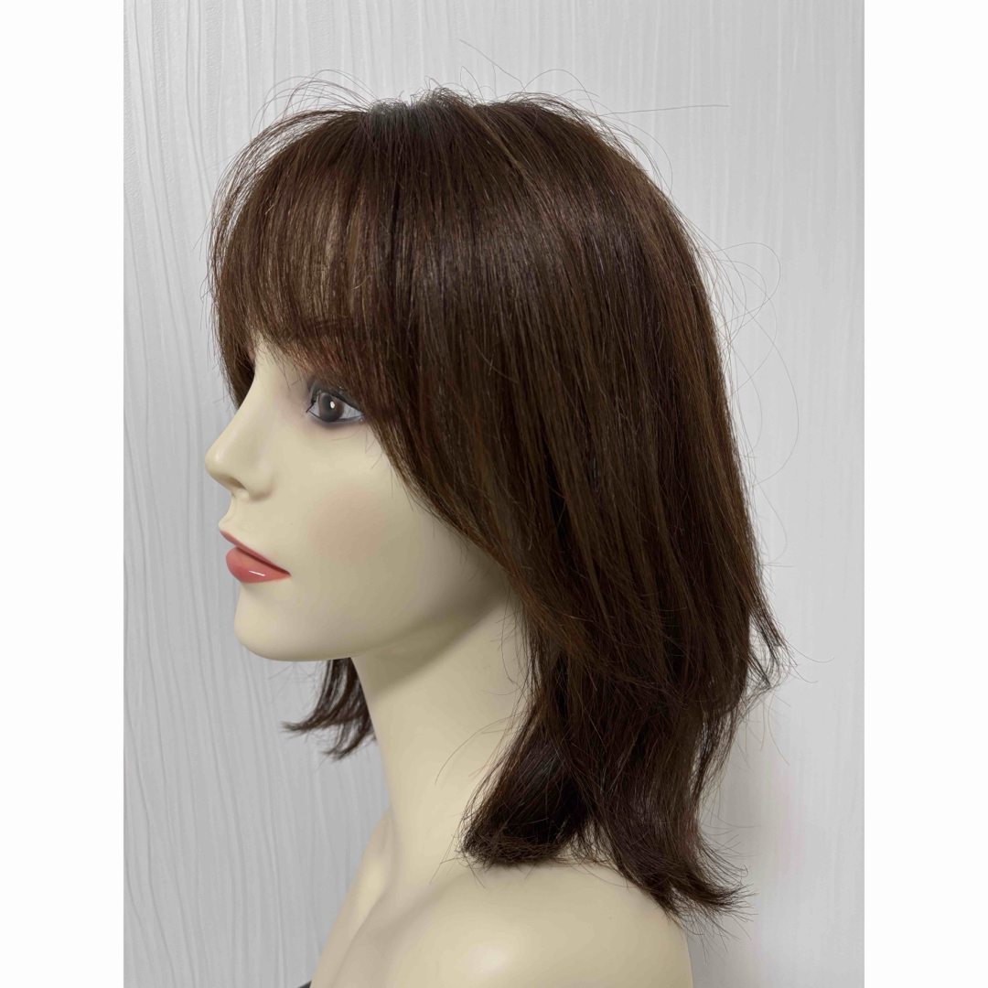 医療用フルウィッグ　人毛100% 外ハネボブうぶ毛・前髪あり　フロントレース レディースのウィッグ/エクステ(ロングストレート)の商品写真