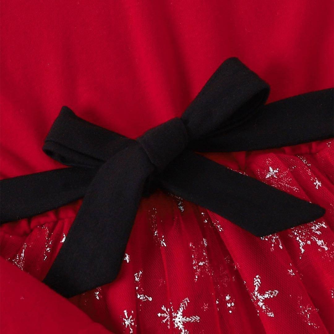 ラスト1点 クリスマス キッズ チュール ワンピース リボン ドレス サンタ キッズ/ベビー/マタニティのベビー服(~85cm)(その他)の商品写真