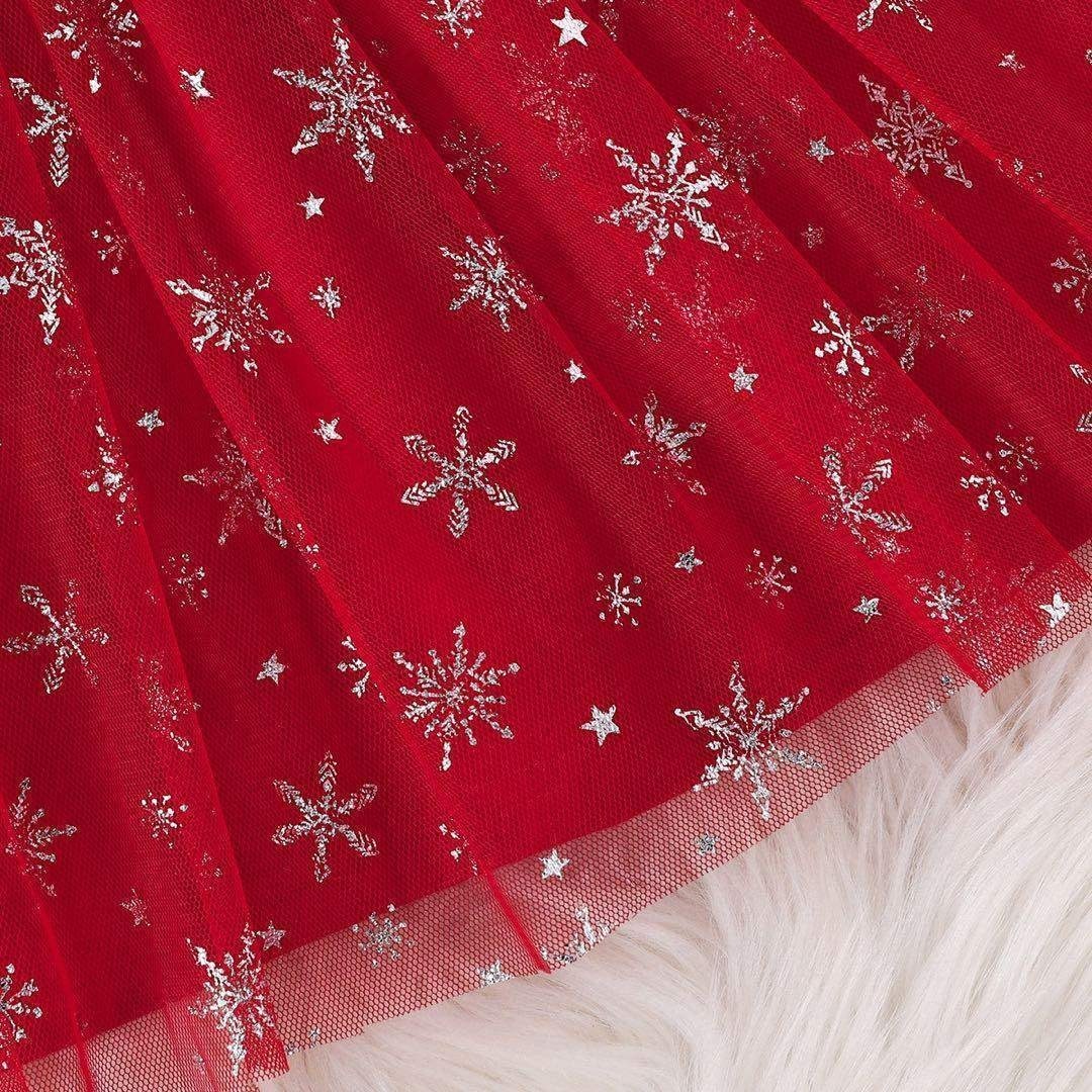 ラスト1点 クリスマス キッズ チュール ワンピース リボン ドレス サンタ キッズ/ベビー/マタニティのベビー服(~85cm)(その他)の商品写真