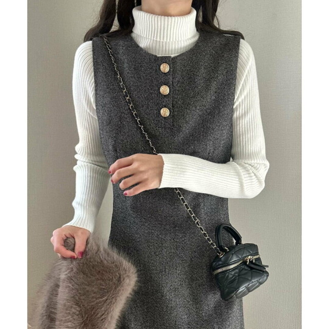 JUNOAH(ジュノア)の【チャコール】ミックスツイードミニワンピースニットトップスセット レディースのトップス(ニット/セーター)の商品写真