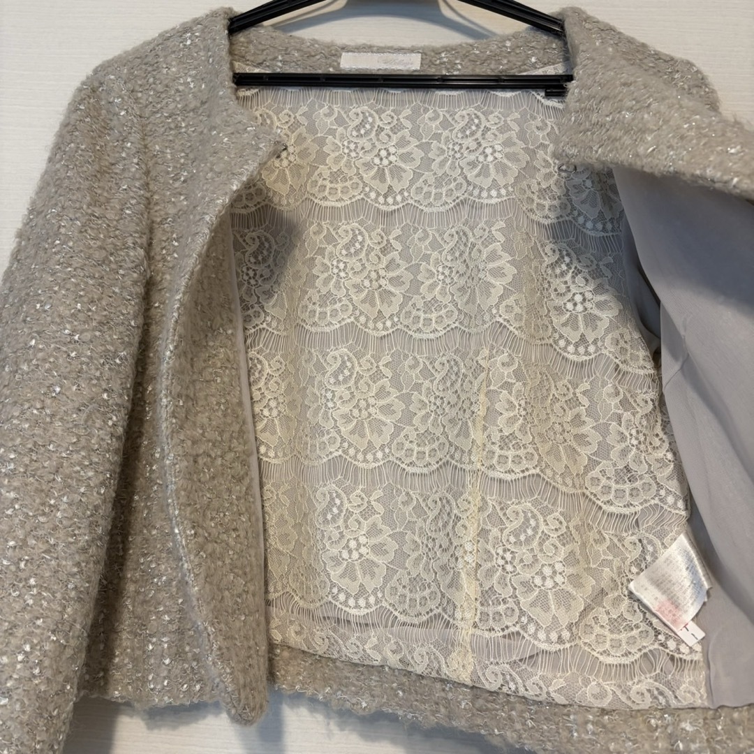 NOLLEY'S(ノーリーズ)の美品　ノーリーズ  ノーカラージャケット　アウター　ベージュ　長袖　コート レディースのジャケット/アウター(ノーカラージャケット)の商品写真