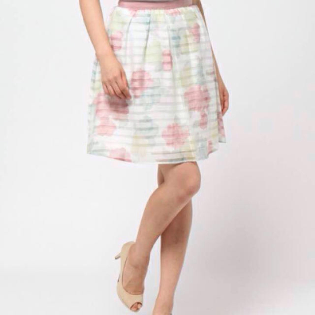 PROPORTION BODY DRESSING(プロポーションボディドレッシング)の♡プロポ♡ フラワー シアー ボーダー スカート ピンク レディースのスカート(ミニスカート)の商品写真