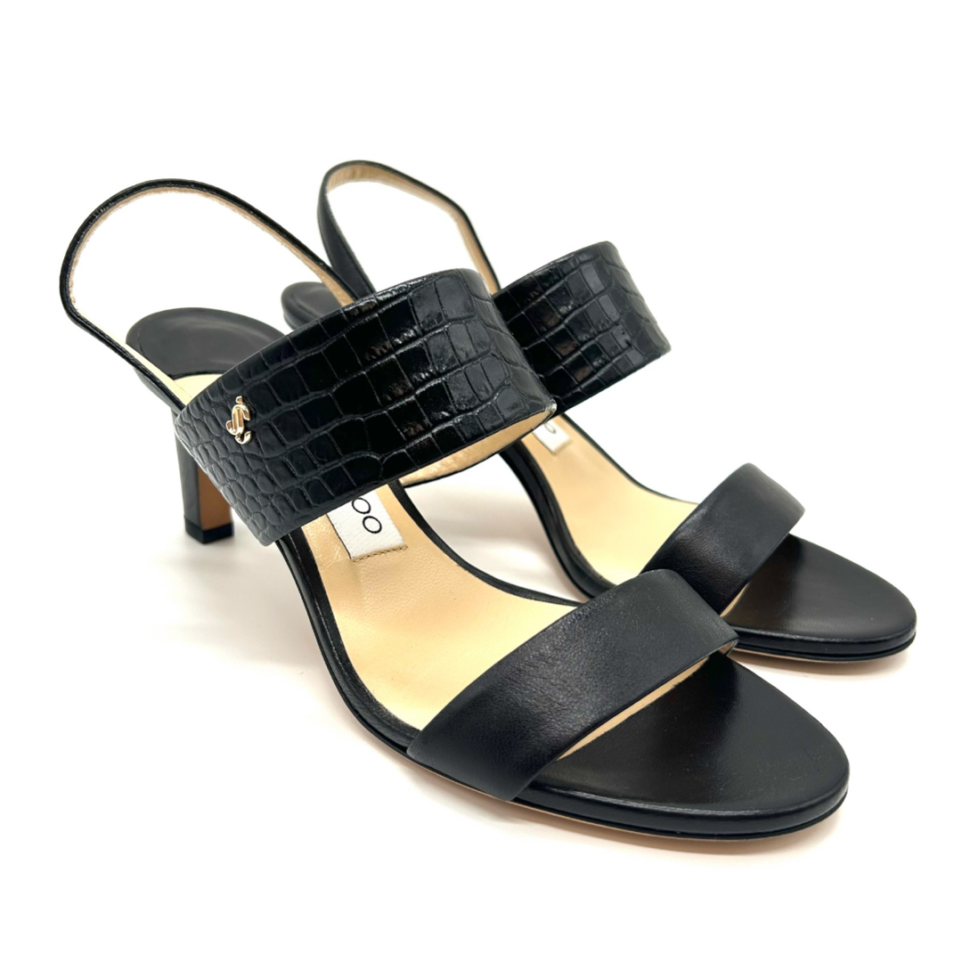 JIMMY CHOO(ジミーチュウ)のJIMMIY　JHOO　ジミーチュウ　サンダル　レザー　クロコ型押し　ブラック レディースの靴/シューズ(サンダル)の商品写真