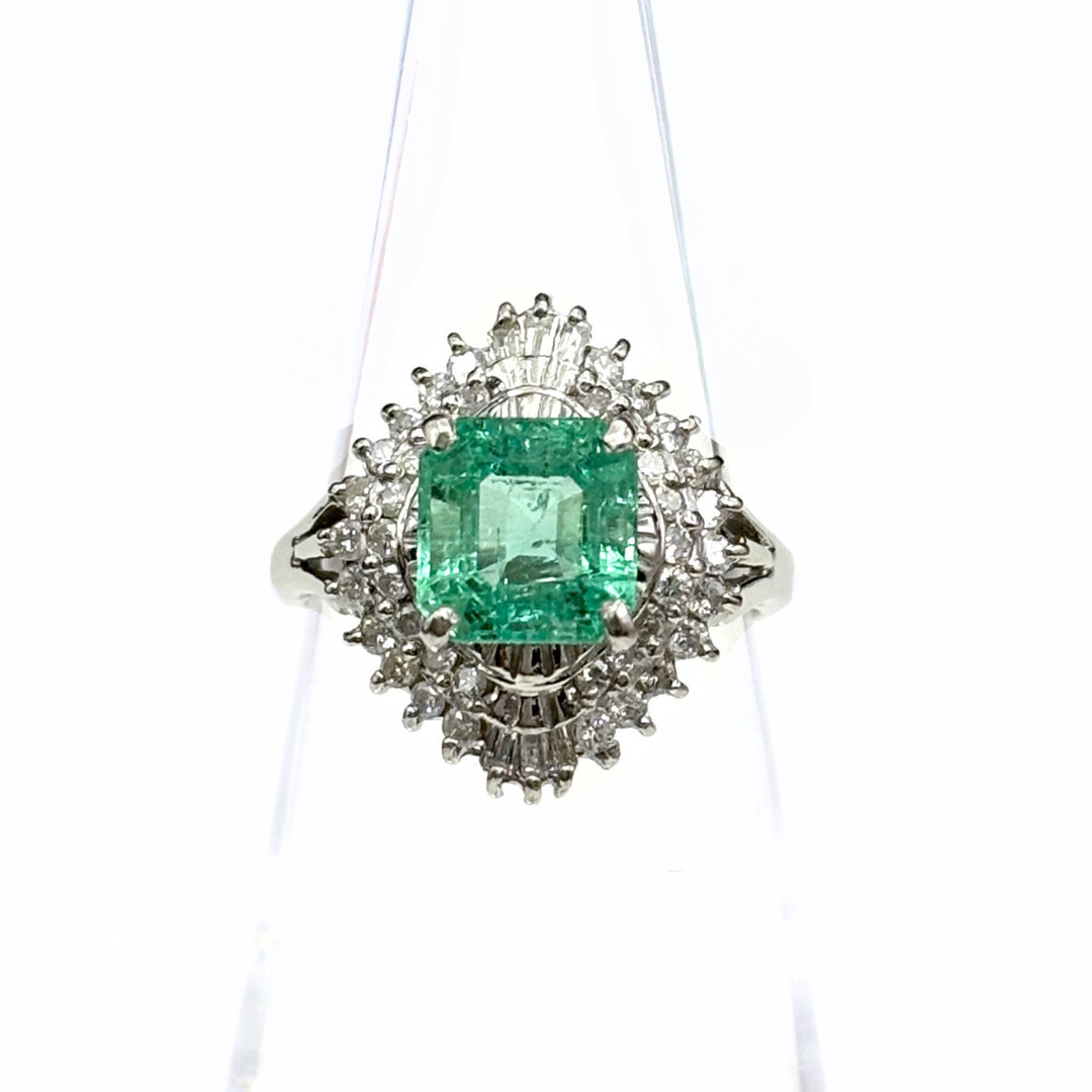 エメラルド デザインリング 8号 Pt900 【中古】 レディースのアクセサリー(リング(指輪))の商品写真