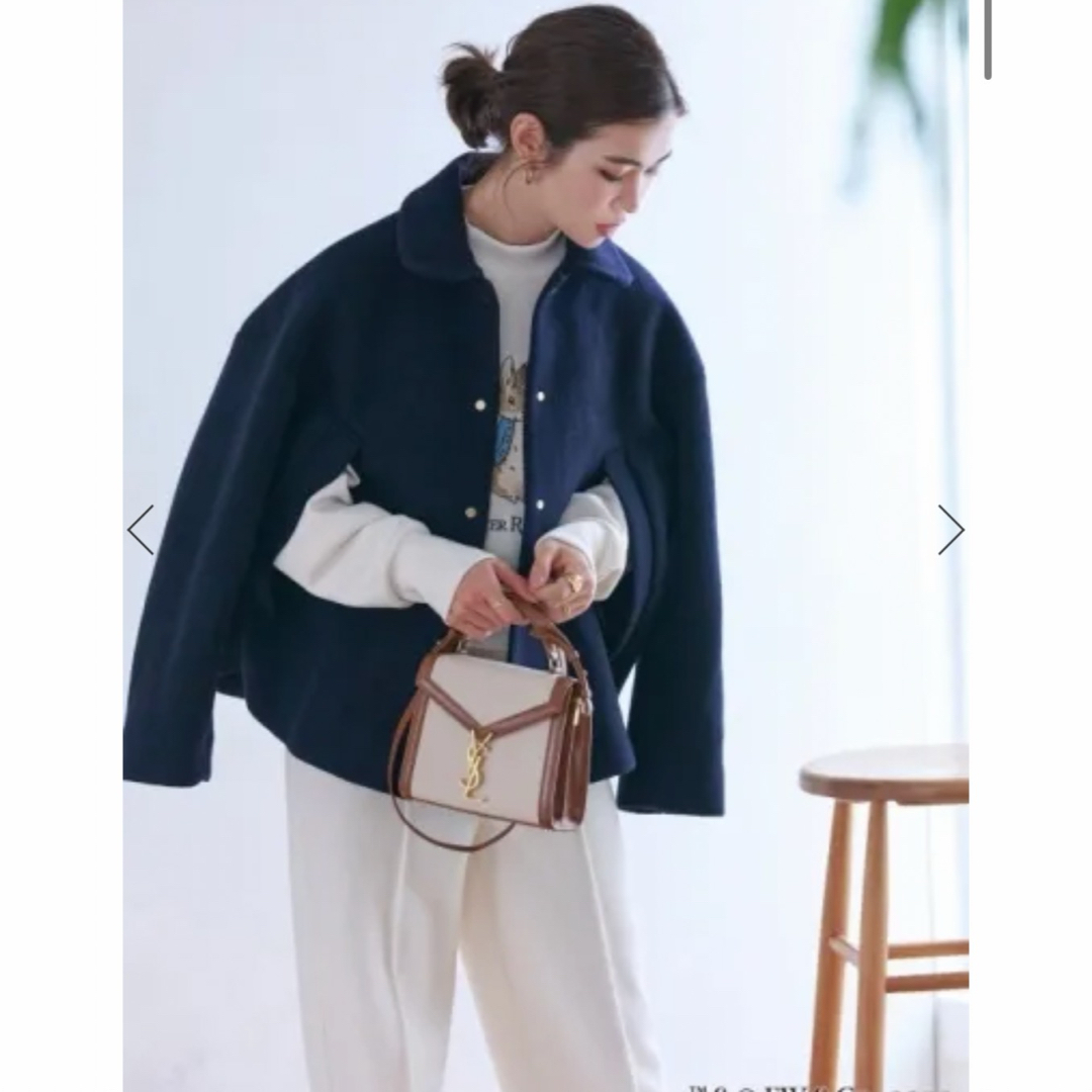 セブンテン　ウールモッサーハーフコート(ネイビー) レディースのトップス(カーディガン)の商品写真