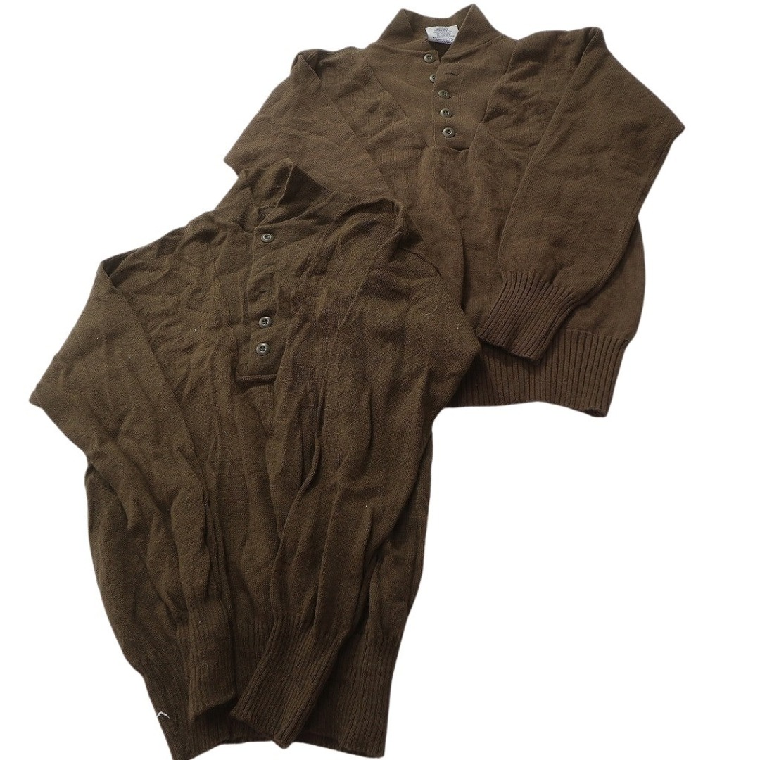 古着卸 まとめ売り 米軍実物 ニットMIX ミリタリー 8枚セット (メンズ XL ) ヘンリーネック ブラウン ブラック 中古 古着 NC9962 メンズのジャケット/アウター(その他)の商品写真