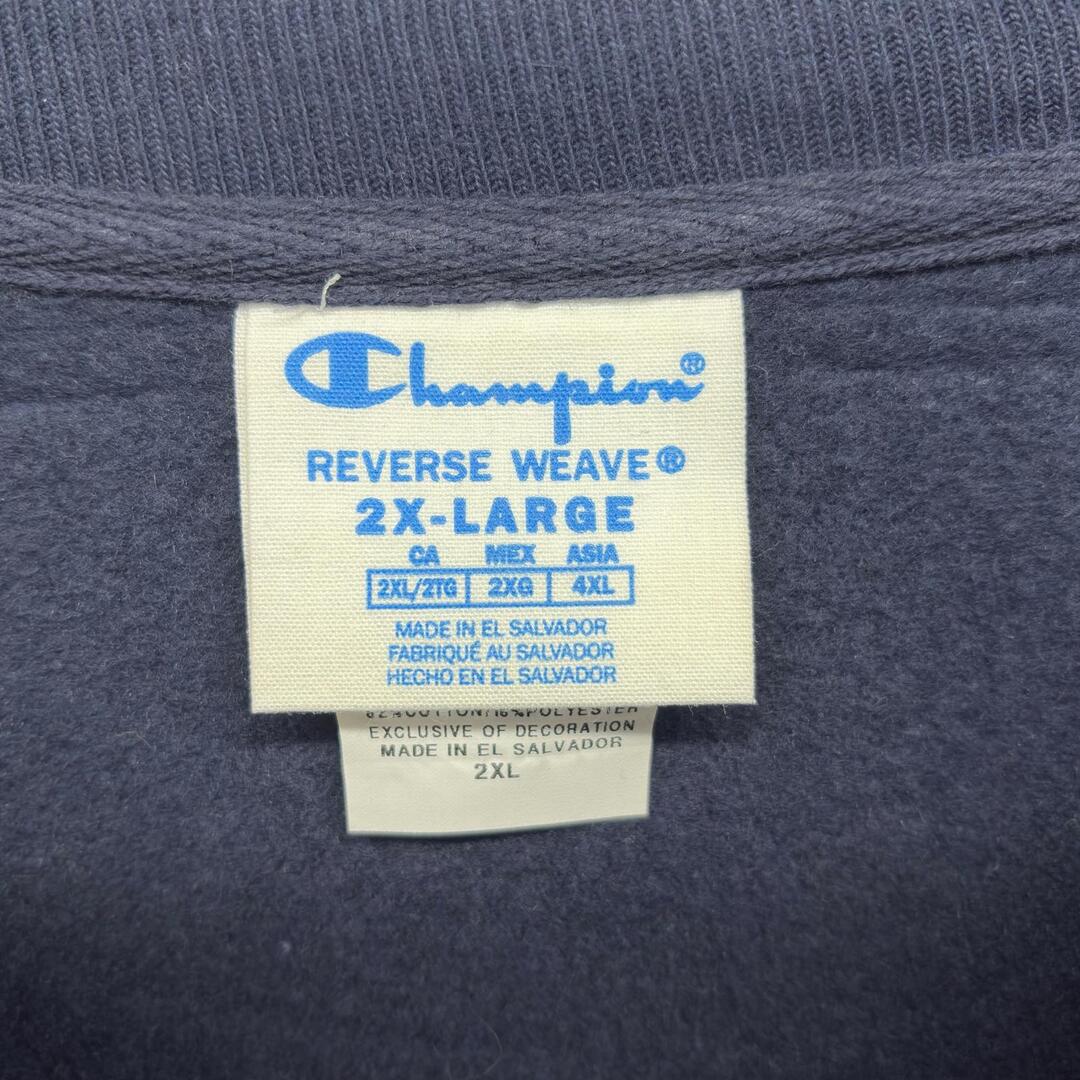 Champion(チャンピオン)の古着 チャンピオン Champion スウェット 大きいサイズ クルーネック リバースウィーブ トレーナー 企業プリント 2XL  ネイビー メンズ メンズのトップス(スウェット)の商品写真