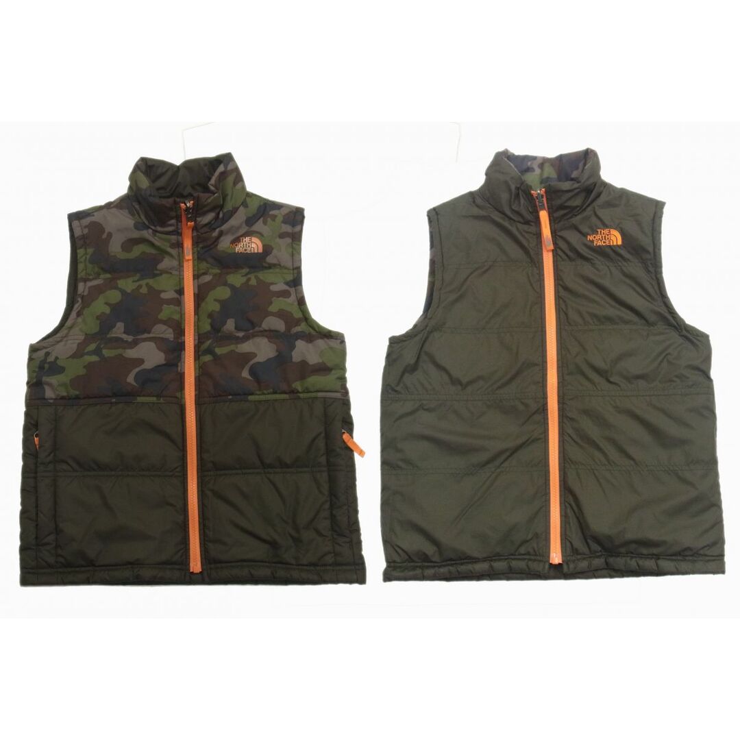 THE NORTH FACE(ザノースフェイス)の美品◇THE NORTH FACE NPJ51417 リバーシブル 中綿入り ジップベスト カモフラ柄/カーキ アウトドア キャンプ キッズ ジュニア キッズ/ベビー/マタニティのキッズ服男の子用(90cm~)(ジャケット/上着)の商品写真