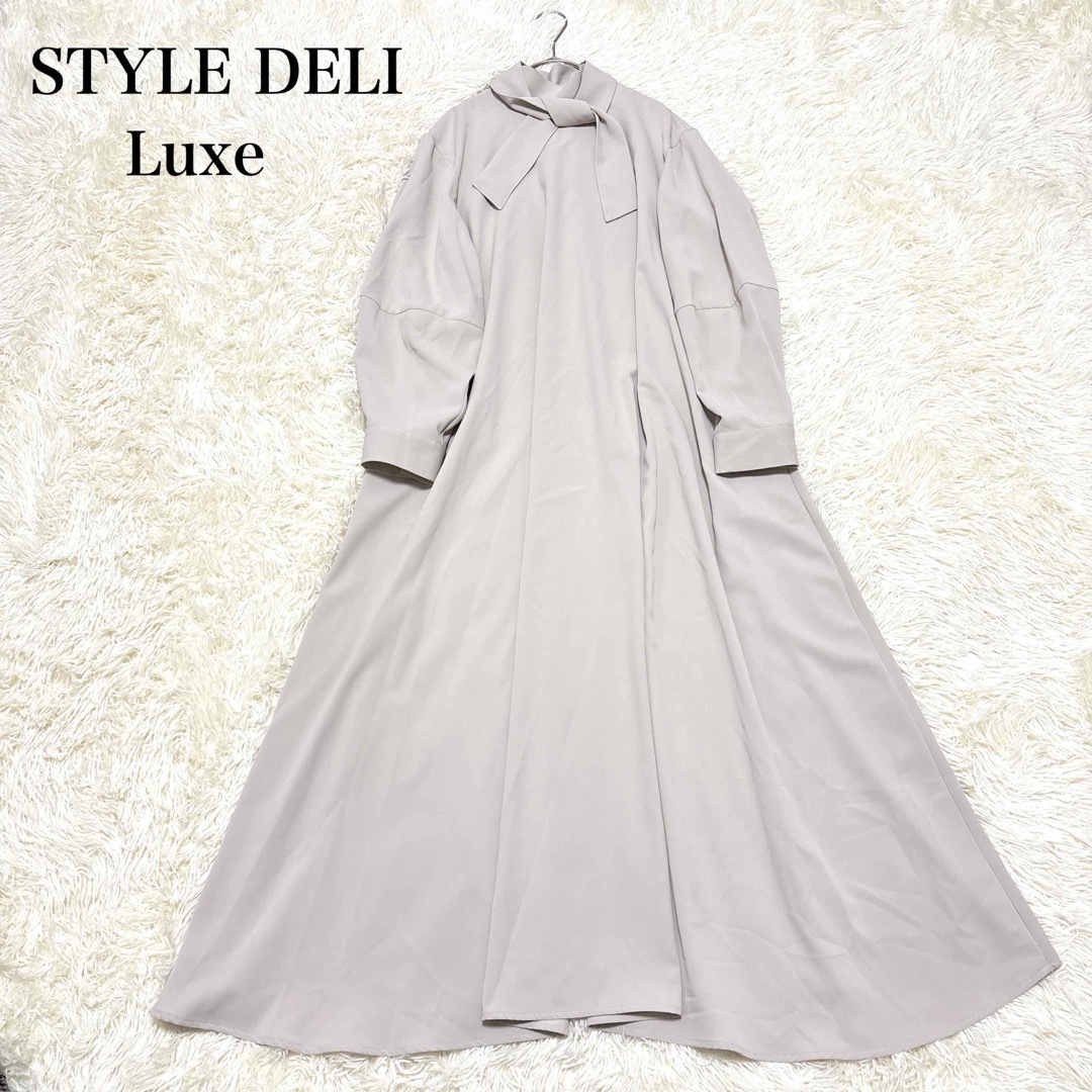 STYLE DELI(スタイルデリ)の美品 スタイルデリ タイ付きドレープロングワンピース ボウタイ【M】 レディースのワンピース(ロングワンピース/マキシワンピース)の商品写真