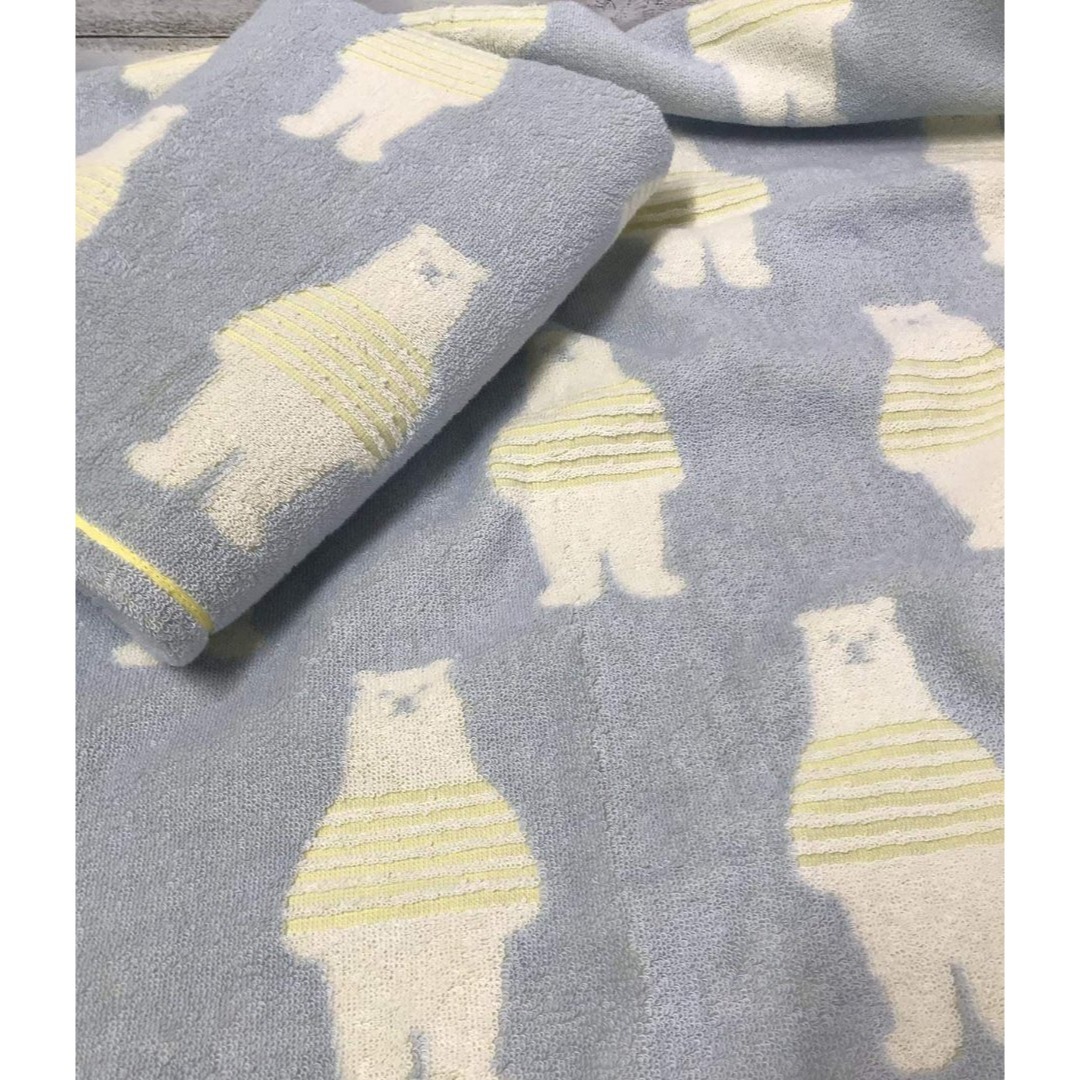 【数量限定】今治タオル フェイスタオル 2枚組 ボーダーベアー柄 ブルー2枚 か インテリア/住まい/日用品の日用品/生活雑貨/旅行(タオル/バス用品)の商品写真