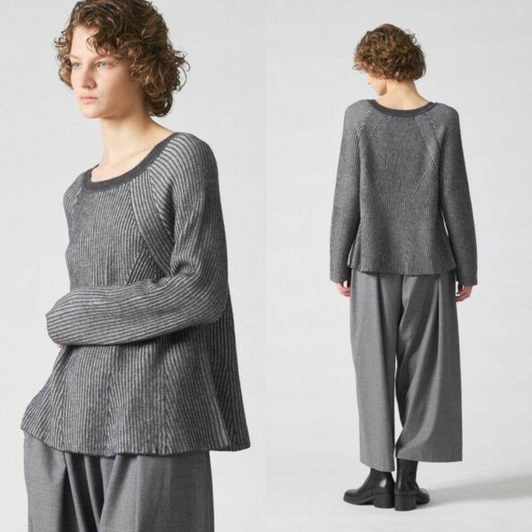 mizuiro ind(ミズイロインド)の美品 mizuiro ind フレアショートプルオーバー 二重臼編み ミックス レディースのトップス(ニット/セーター)の商品写真