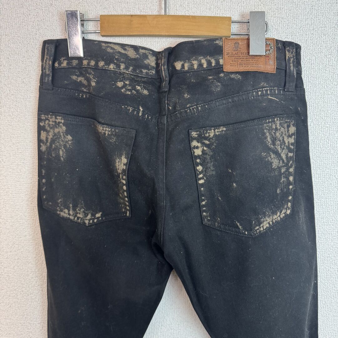 Ralph Lauren(ラルフローレン)の激レア　RALPH LAUREN ラルフローレン デニムパンツ ブラックデニム ペイント加工 28サイズ メンズ 古着 グランジ アメカジ メンズのパンツ(デニム/ジーンズ)の商品写真