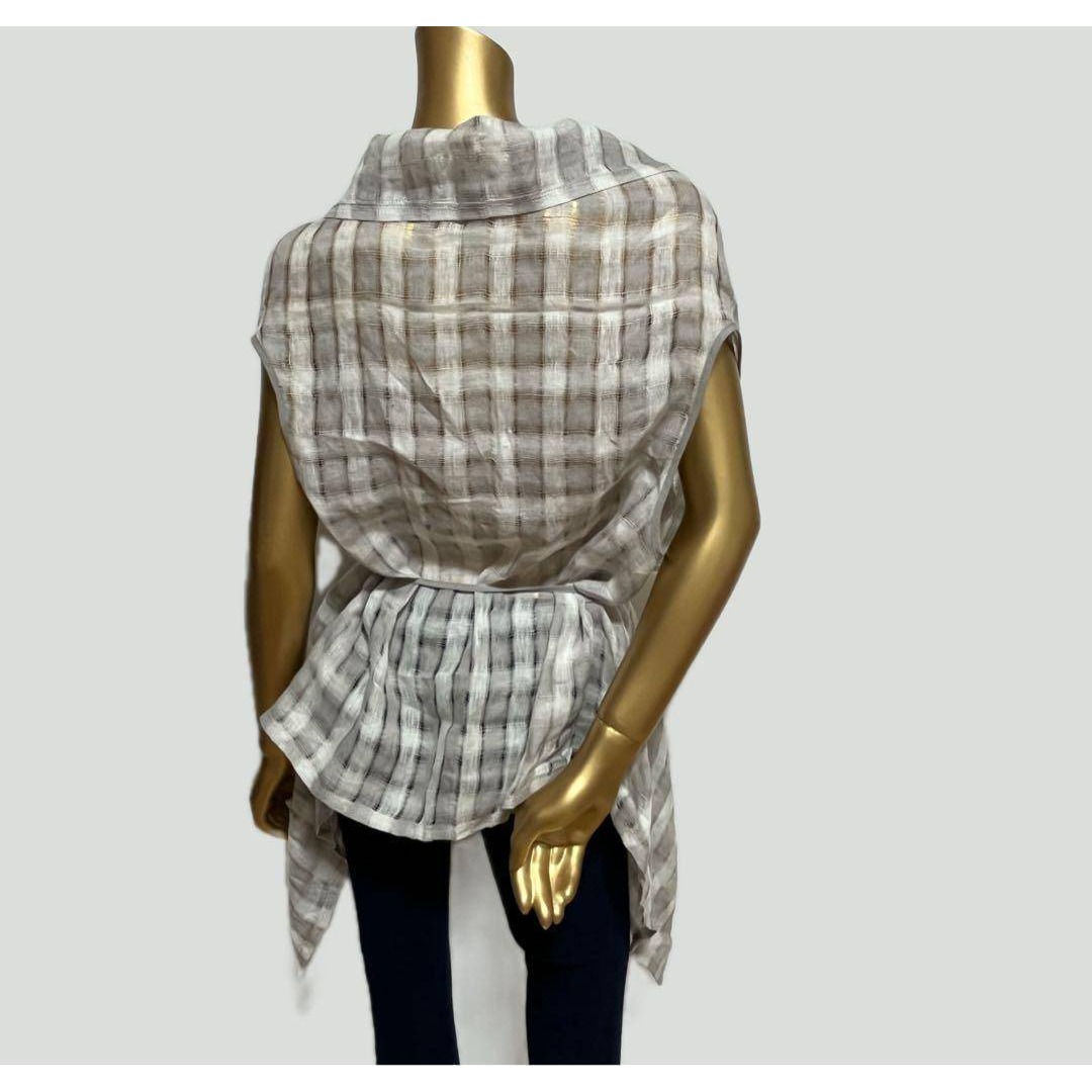 【3818】HAMMONTON 麻100% チェック柄 カーディガン F リネン レディースのトップス(カーディガン)の商品写真